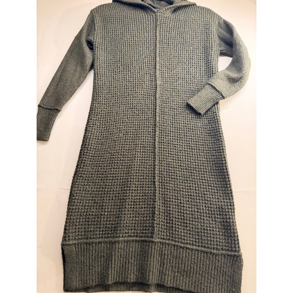 Cynthia Rowley Waffle Knit Hooded Sweater Dress Olive Green XS Longline Slit